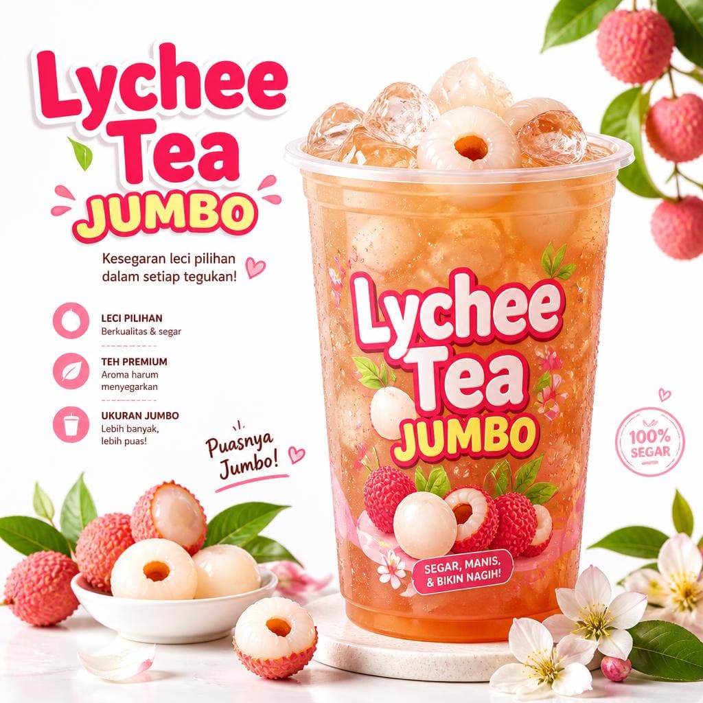Lychee Tea Jumbo dengan rasa teh leci segar khas Waroeng Steak & Shake